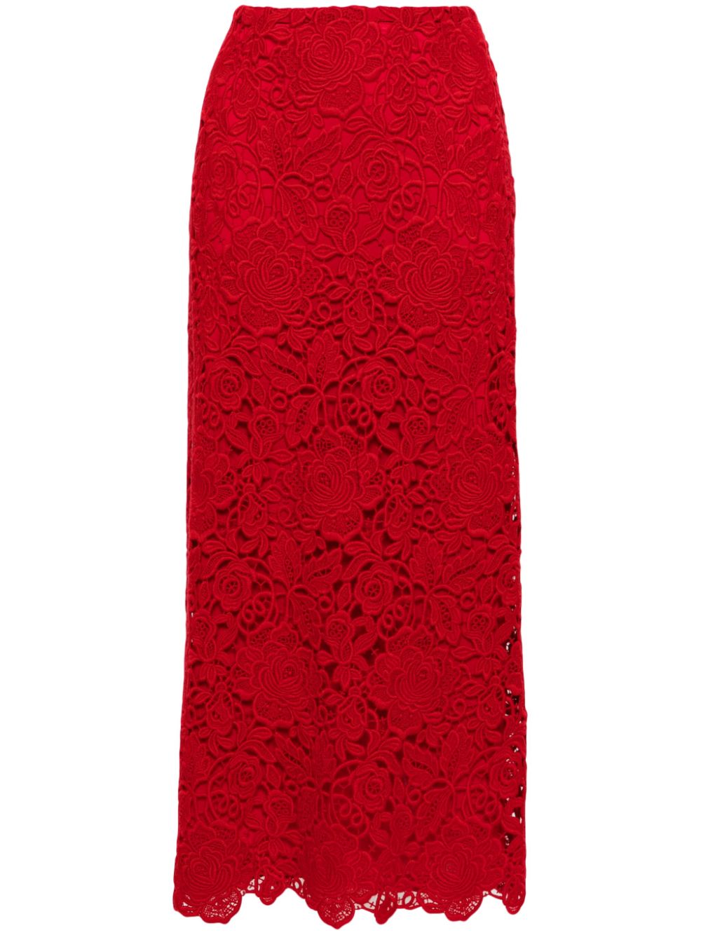 Guipure-lace A-line maxi skirt - Red