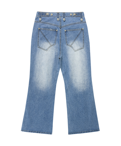 DESTROYED BOOTS CUT DENIM PANTS LIGHT BLUE
