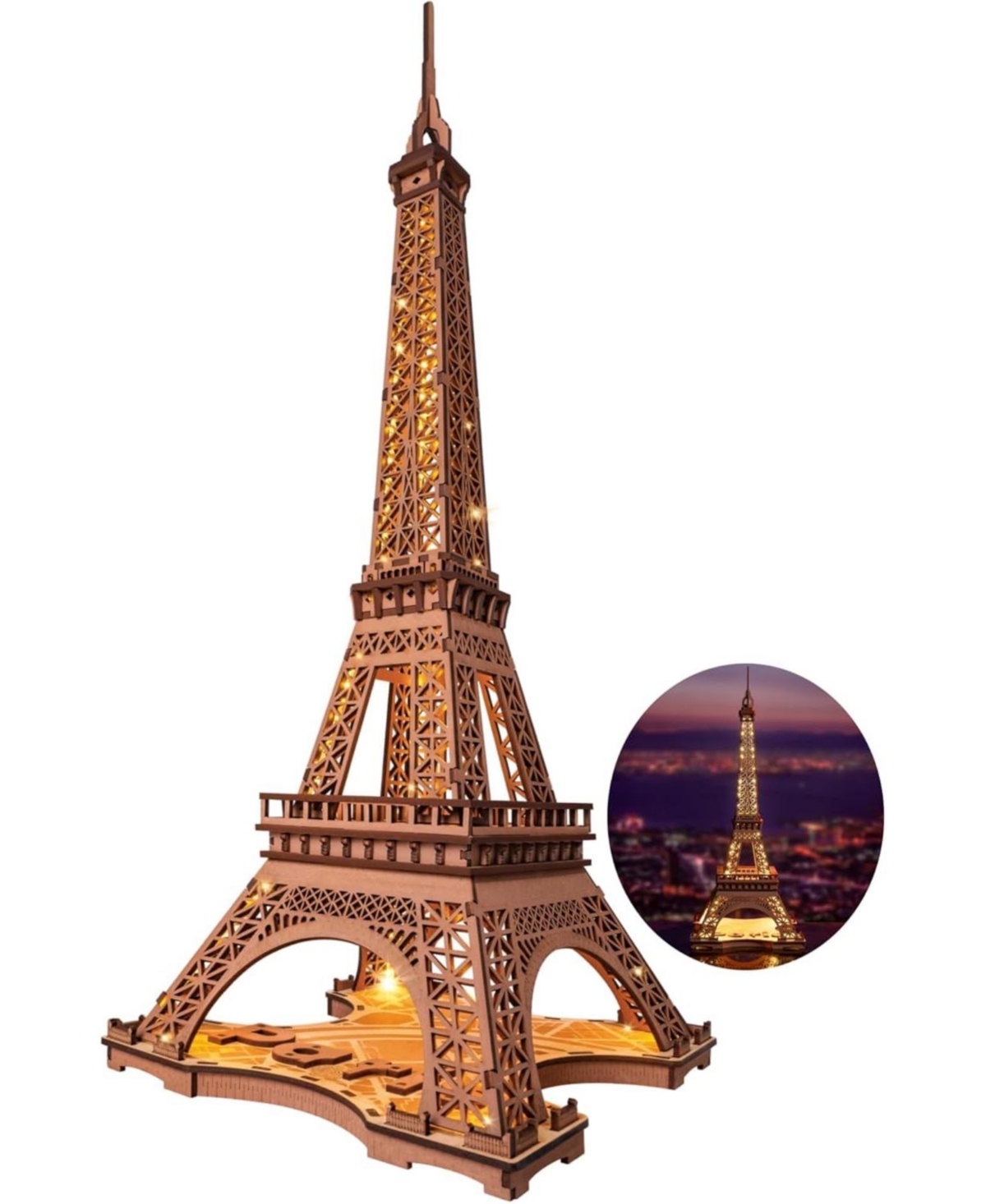 3D Puzzle for Adults Diy Model Building Kit with Led Light Wooden Eiffel Tower Craft Kit Architecture Toy Set Brain Teaser Gifts for Friend
