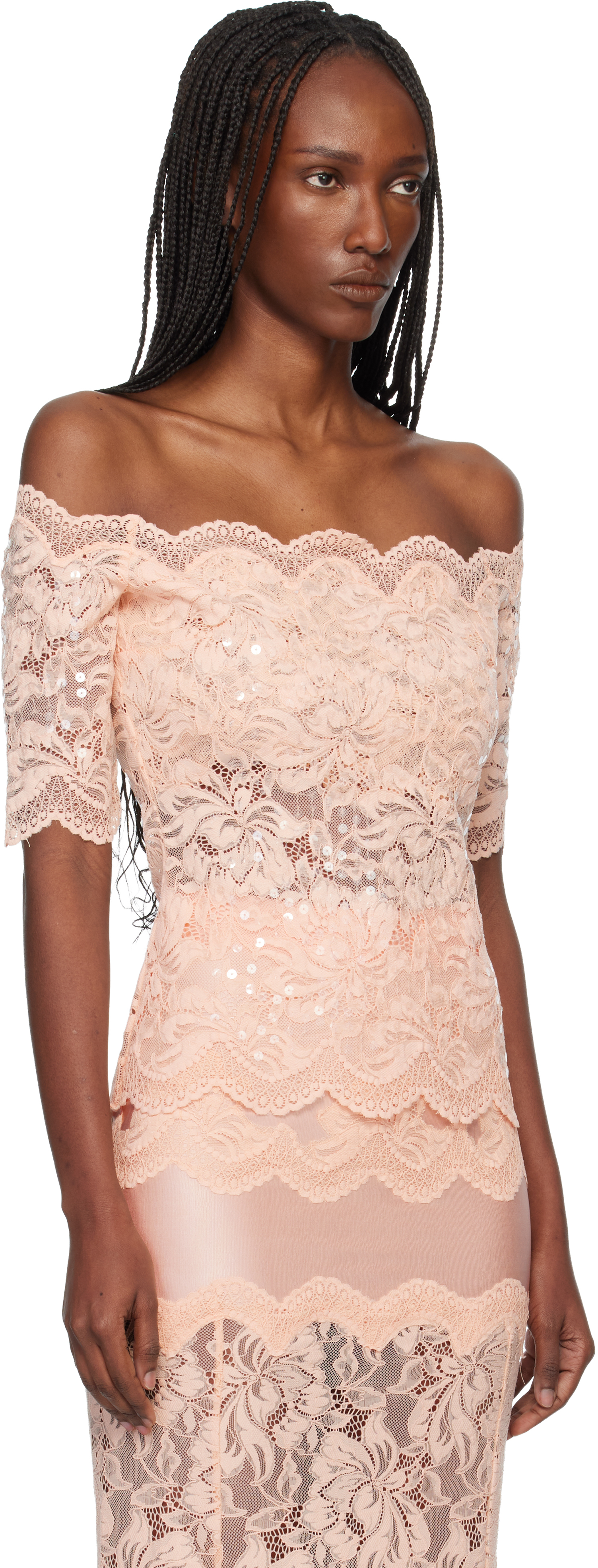 Pink Off The Shoulder Lace Top