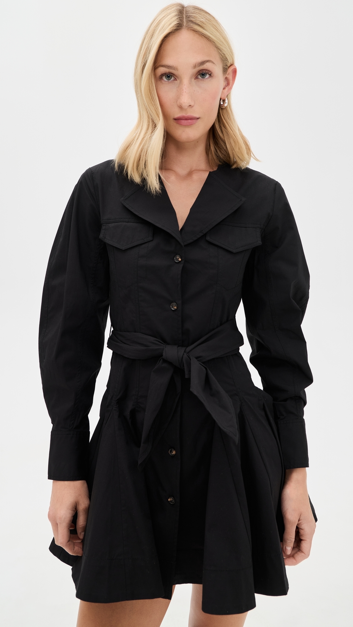 Stretch Mini Shirt Dress Black