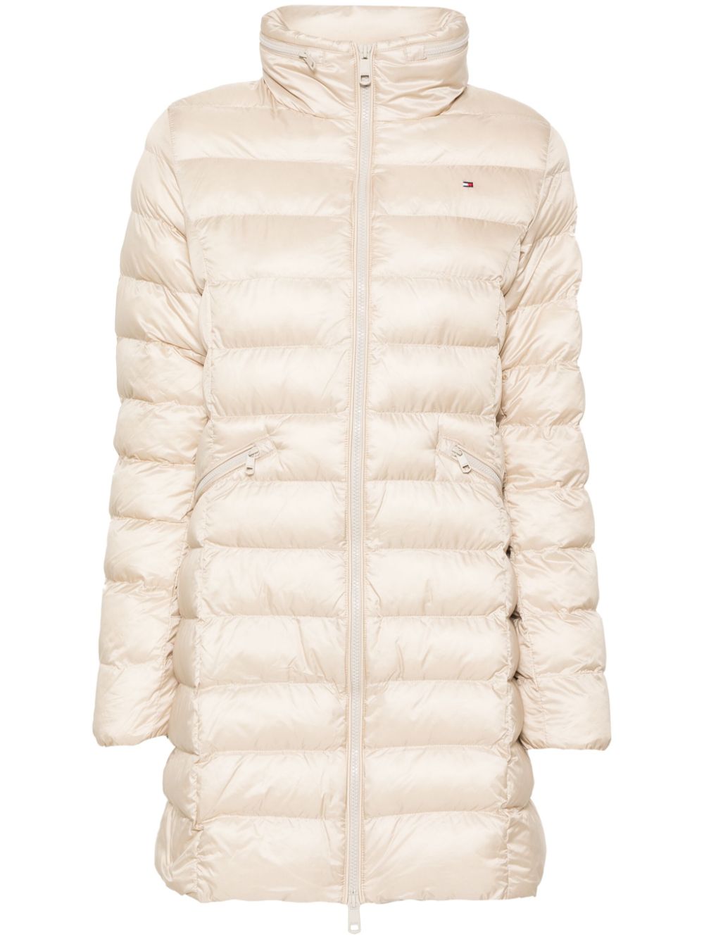 Funnel-neck zip-up puffer coat - Black