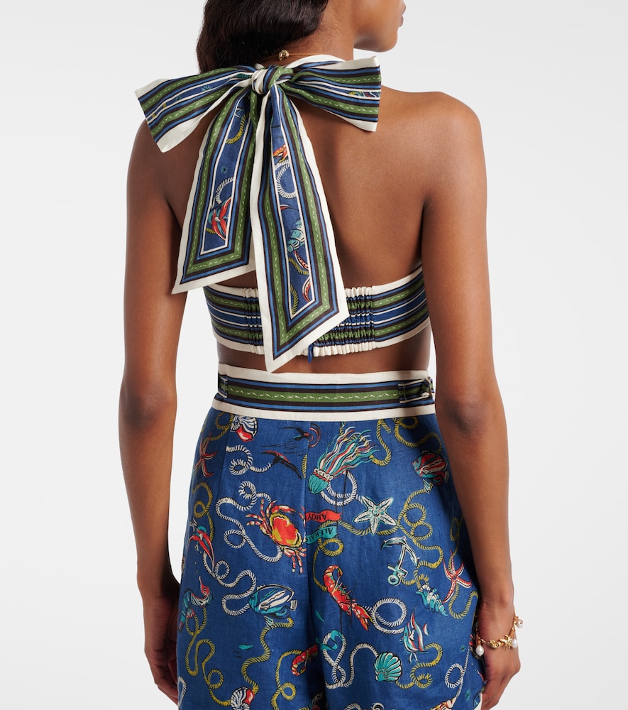 Alémais Cove printed halterneck linen bra top
