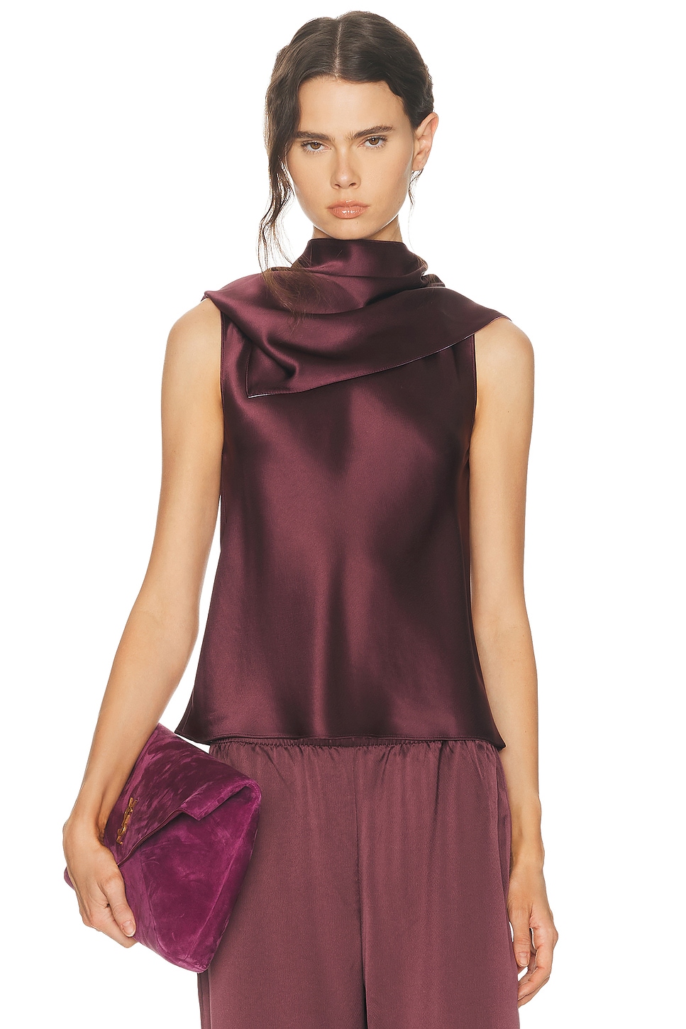 LESET Barb Foulard Top in Malbec - Wine. XS also in