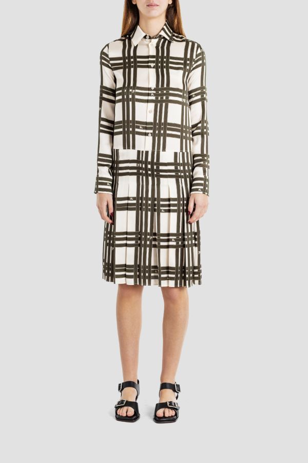Deconstructed Check Print Dress — Beige