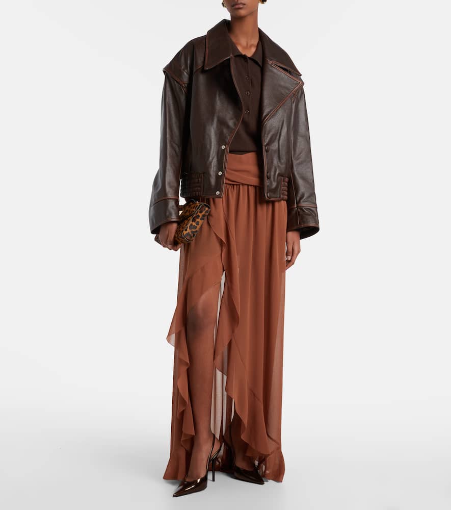 Draped asymmetric maxi skirt