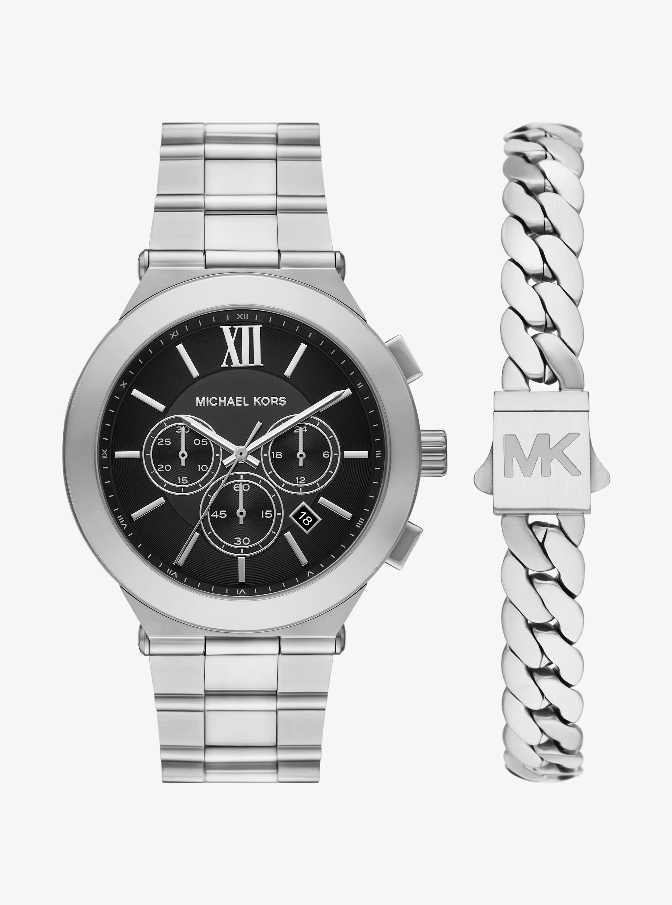 Oversized Billie Silver-Tone Watch and Bracelet Gift Set