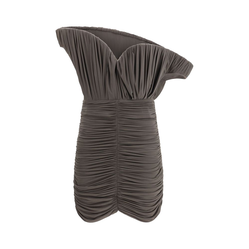 Asymmetrical Petal Mini Dress — Brown