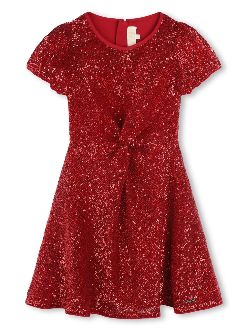 Sequin-embellished round-neck dress - Red