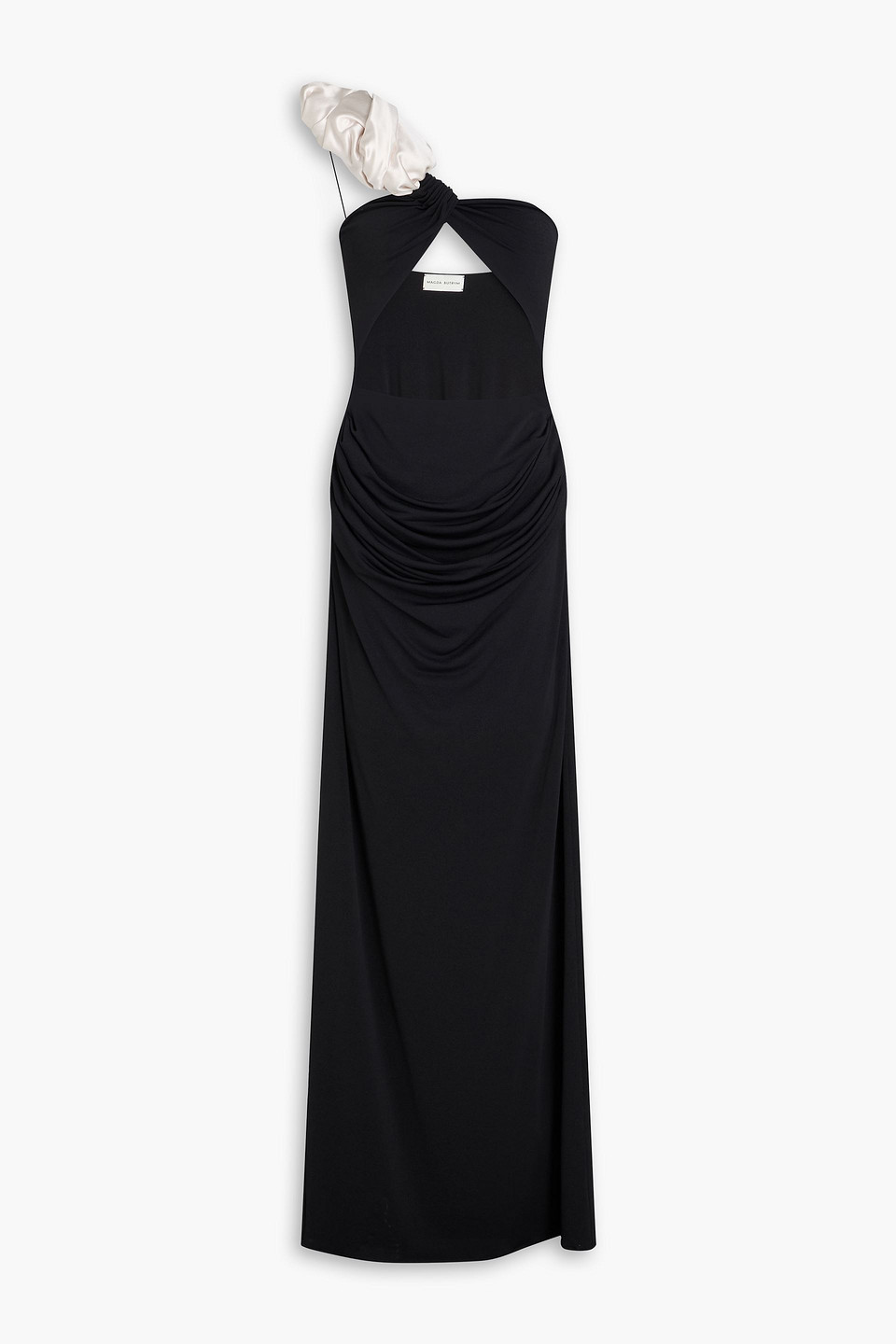 One-shoulder silk-trimmed cutout jersey gown - Black - FR 40