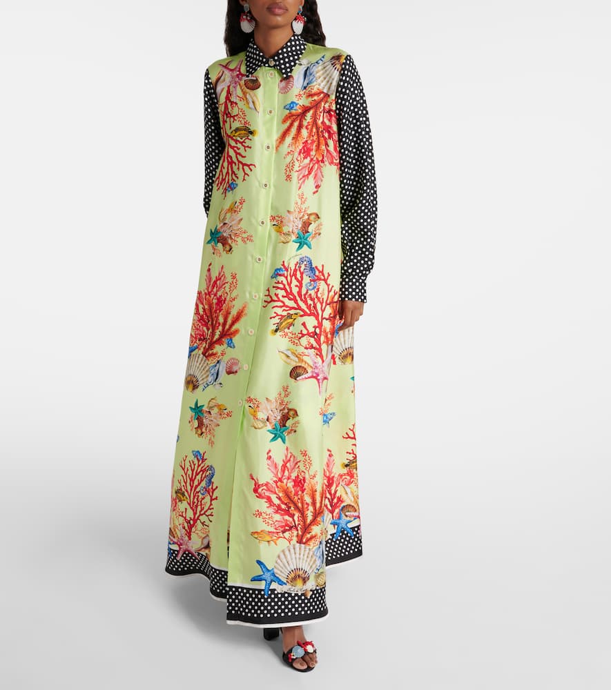 Capri printed silk satin shirt dress
