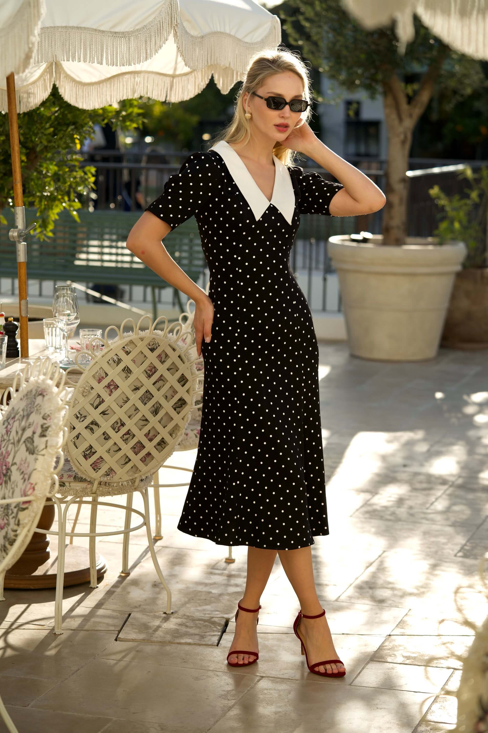 Navy Polka Dot Dress Gladys