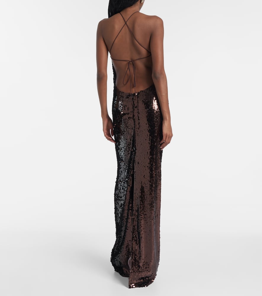 Floral-appliqué maxi dress