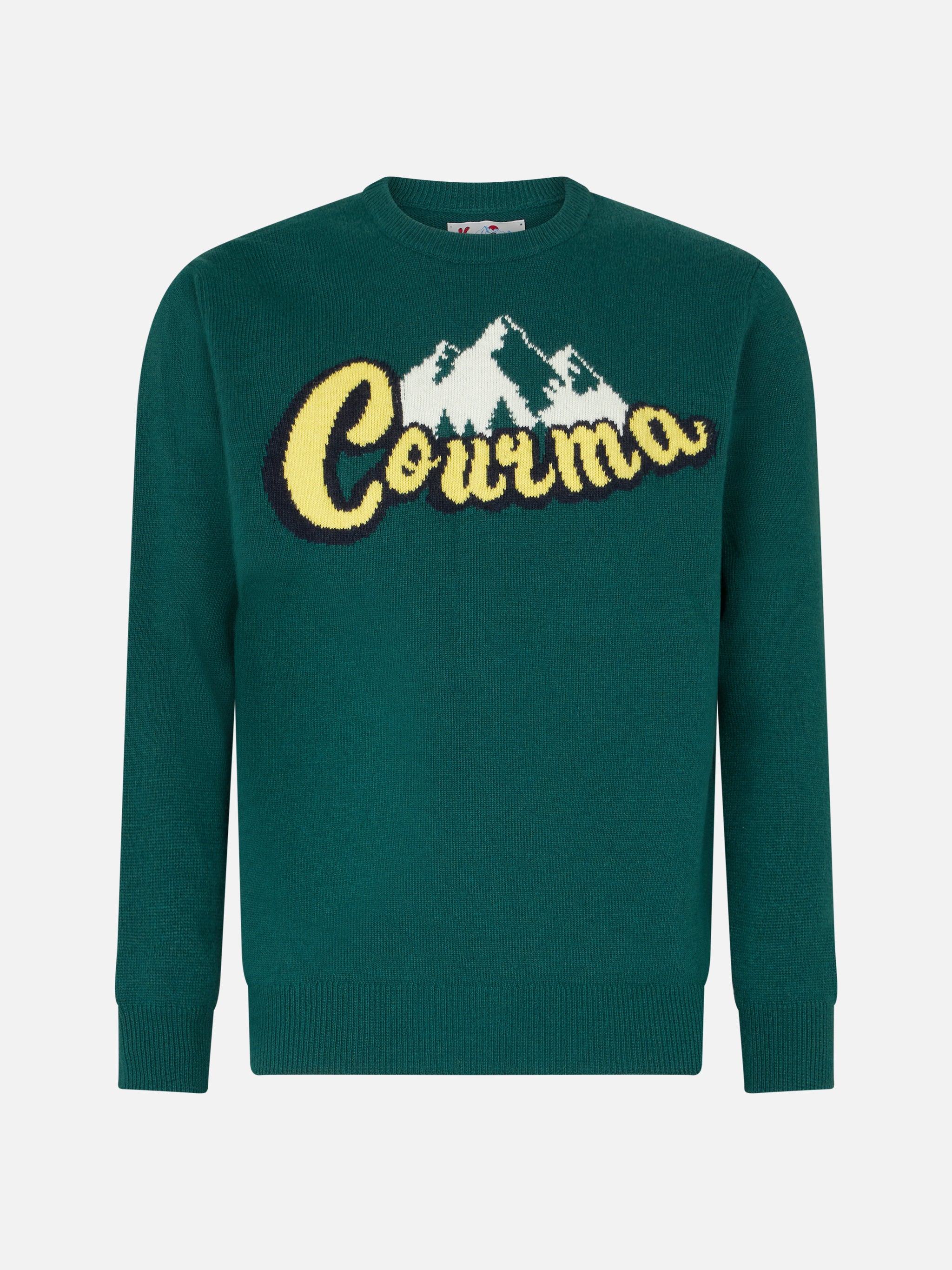 Man Crewneck Sweater With Courma Mountains Jacquard Green - Men