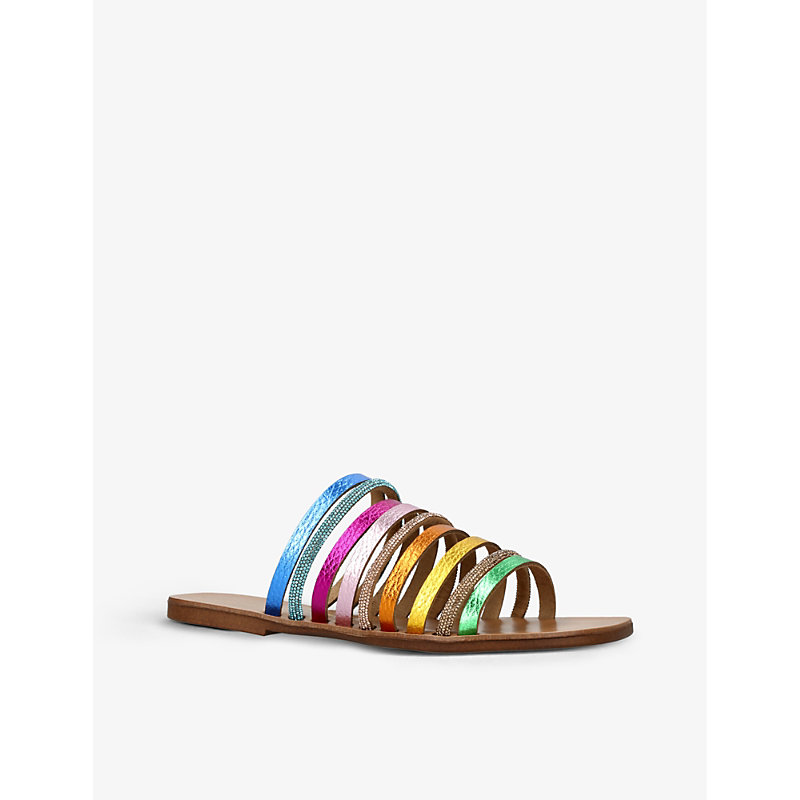 Womens Metal Comb Daisy Rainbow Metallic Crystal-embellished Leather Sandals