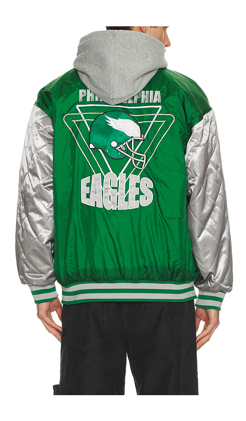 Mitchell & Ness NFL Eagles Diamond Fusion Vintage Logo Button Front Jacket in Green. L. Also in S, M, XL/1X