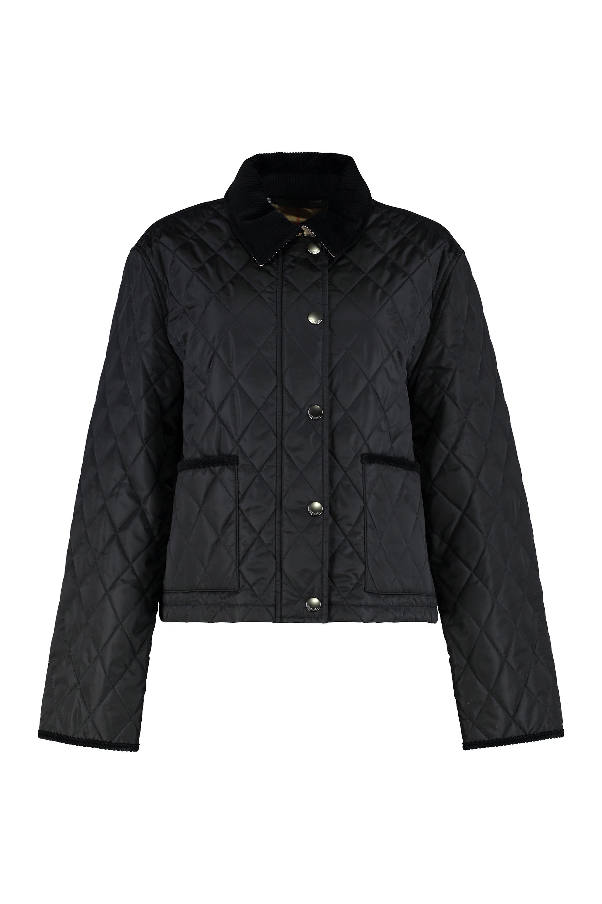 Cropped Nylon Quilted Padded Jacket with Check Lining