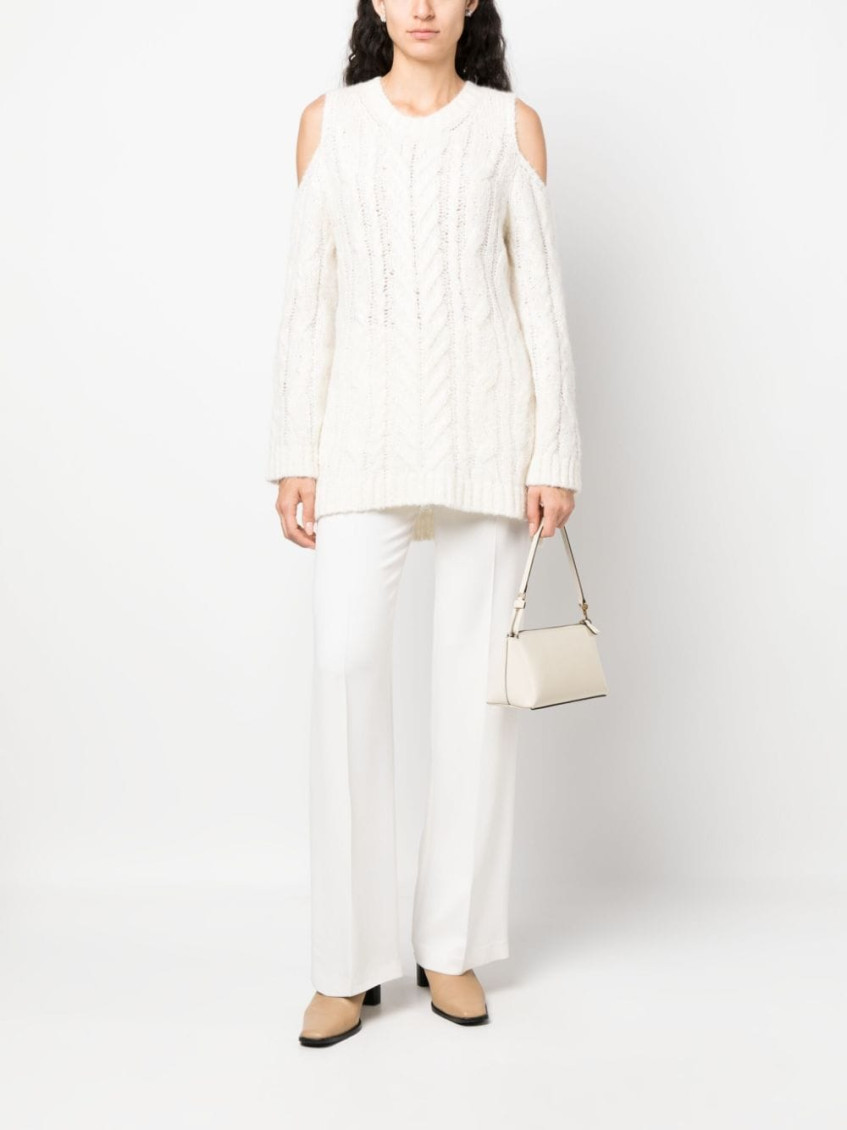 White Off-shoulder Crochet Jumper