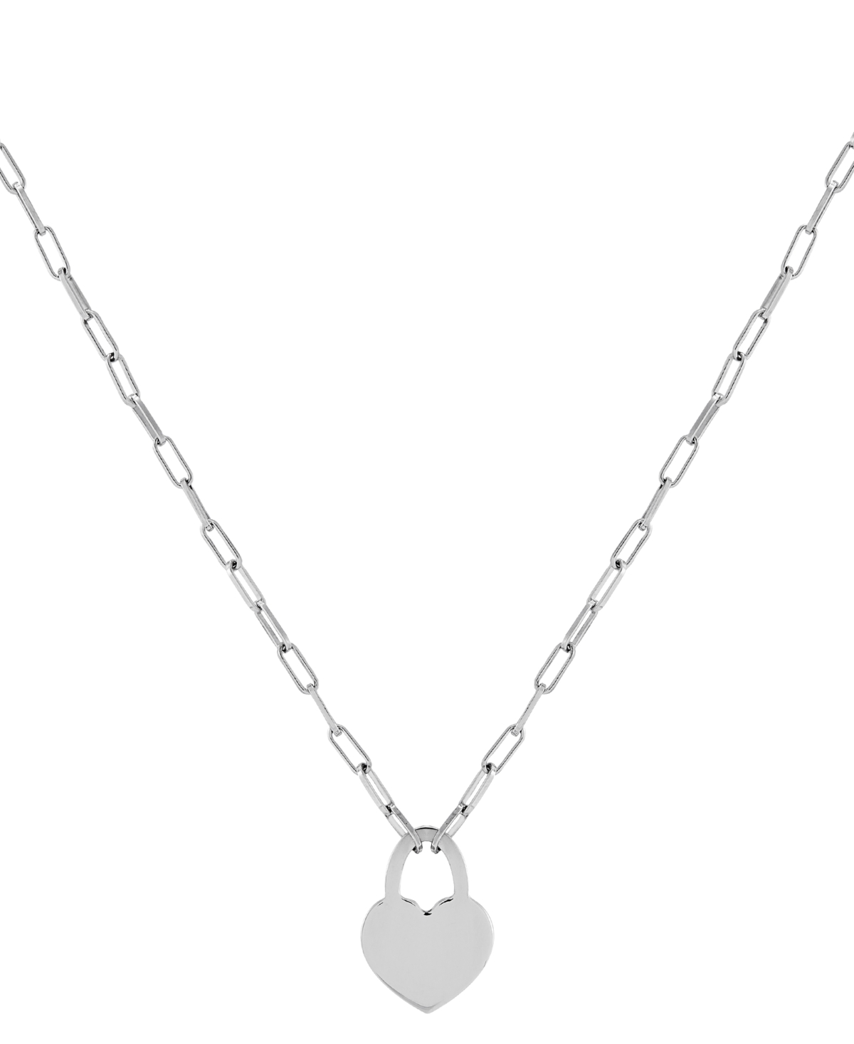"Heart Padlock Paperclip Link 18"" Pendant Necklace in 18k Gold-Plated Sterling Silver (Also in Sterling Silver) - Sterling Silver"