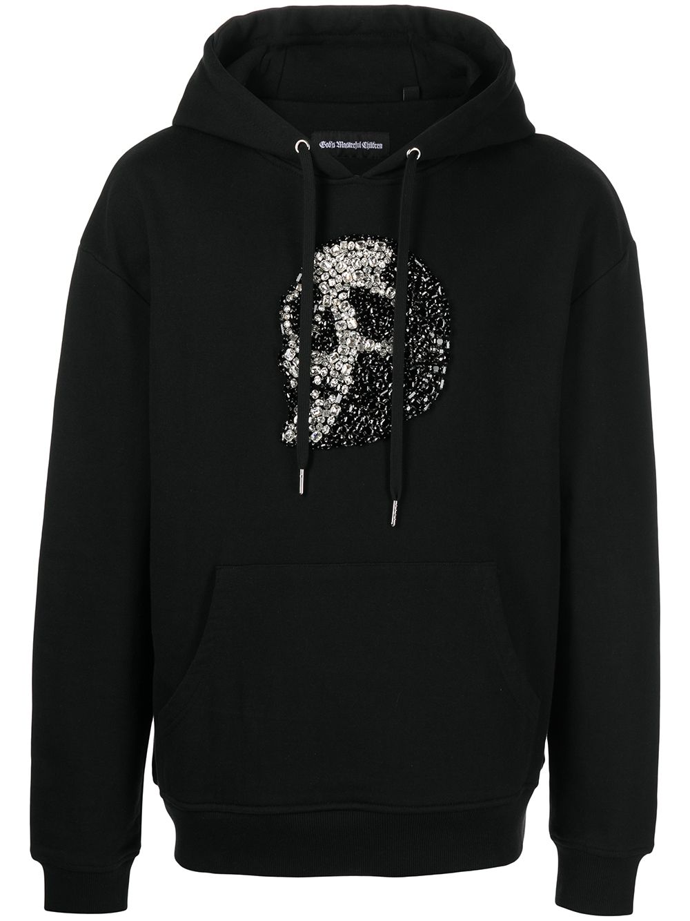 Crystal-skull drawstring hoodie - Black