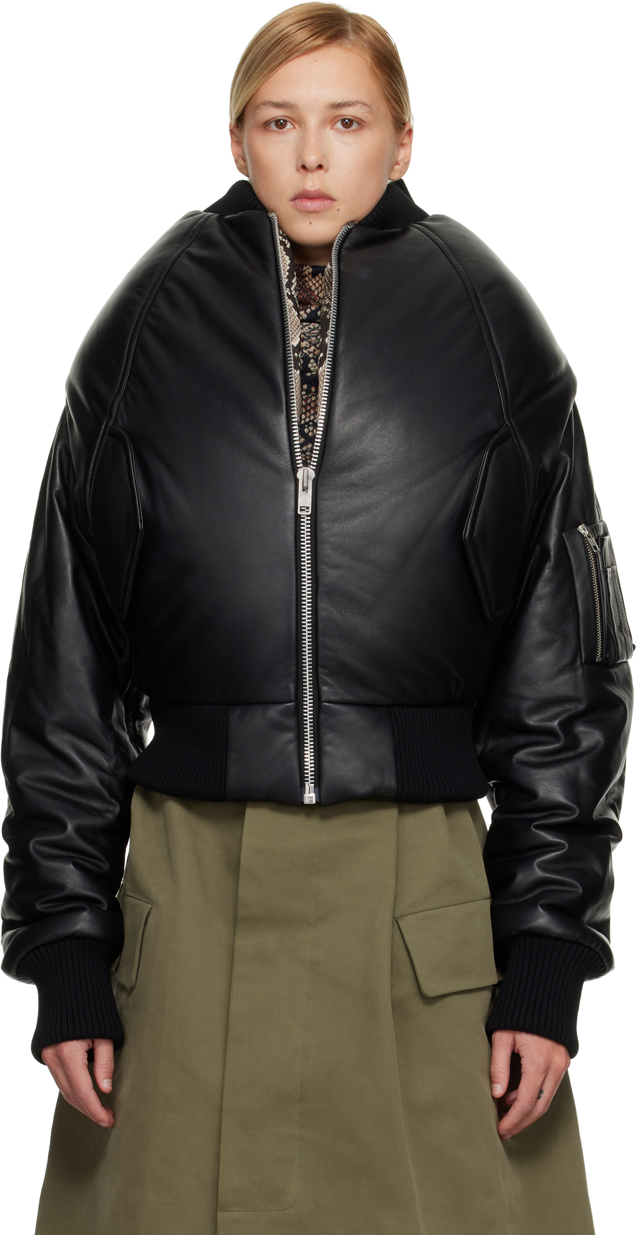 Black 'Over The Shoulders' Leather Bomber Jacket