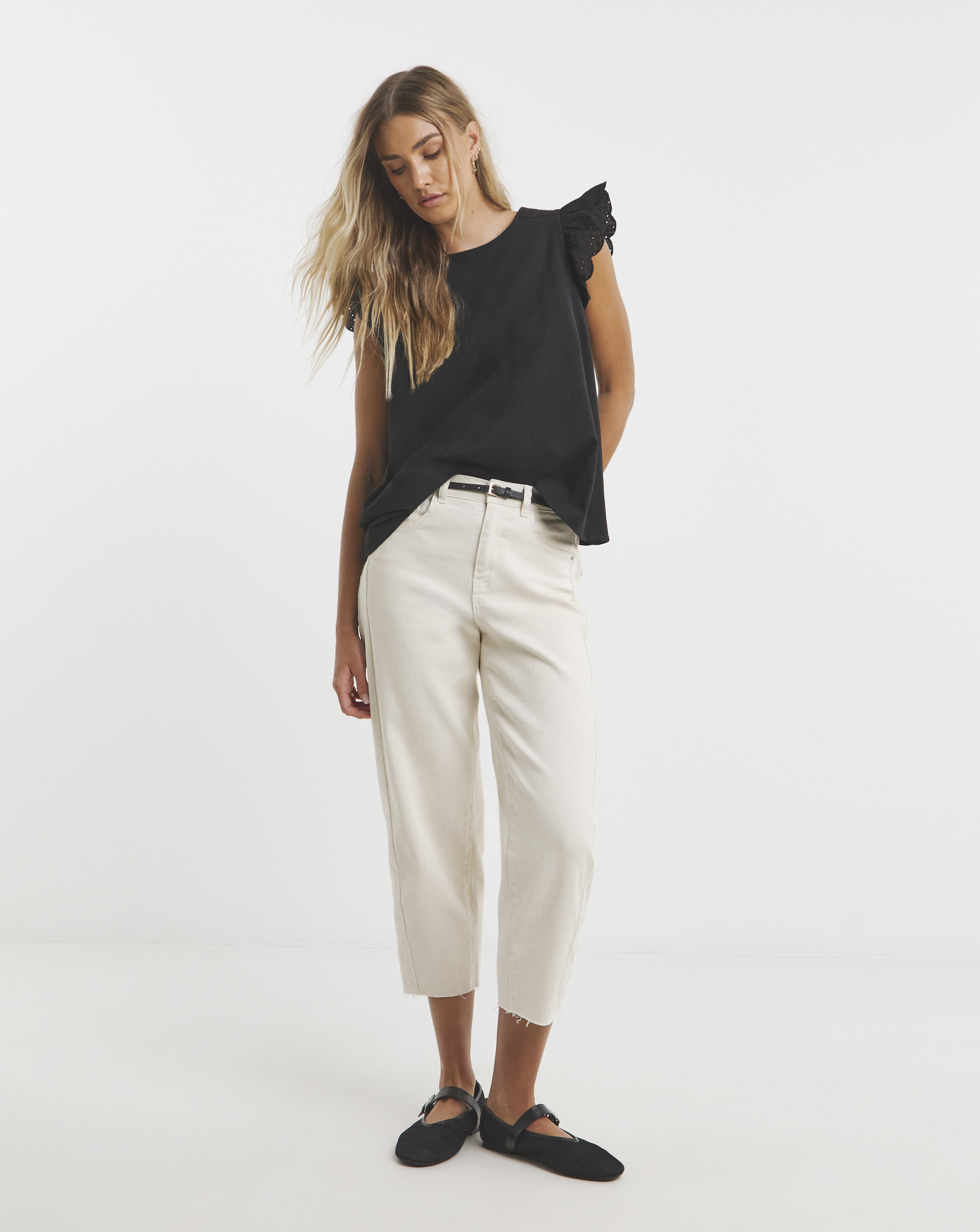 Broderie Frill Sleeve Top with Tie