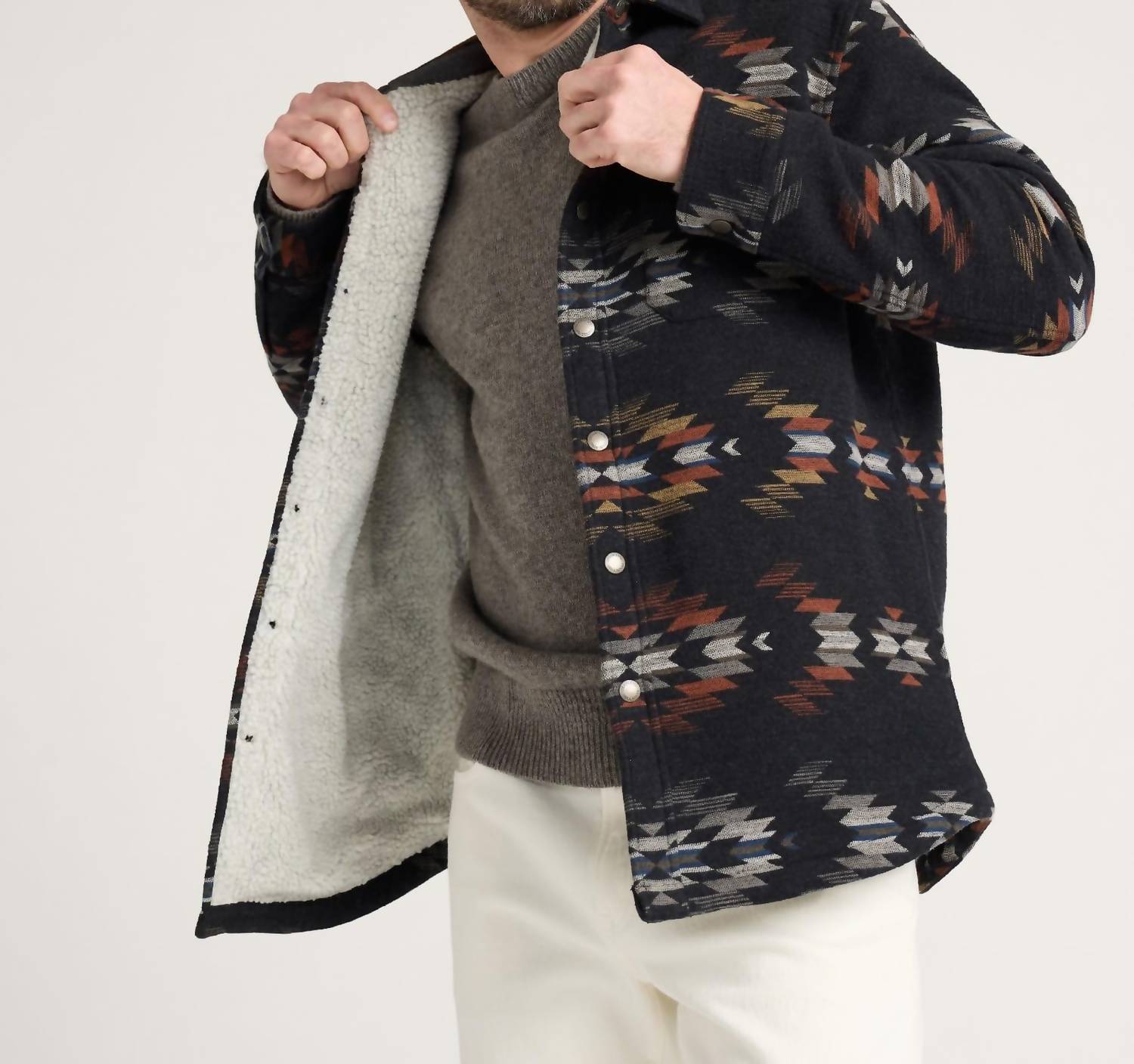 Wyeth Falls Cotton Chamois Sherpa-Lined Shirt Jacket In Black