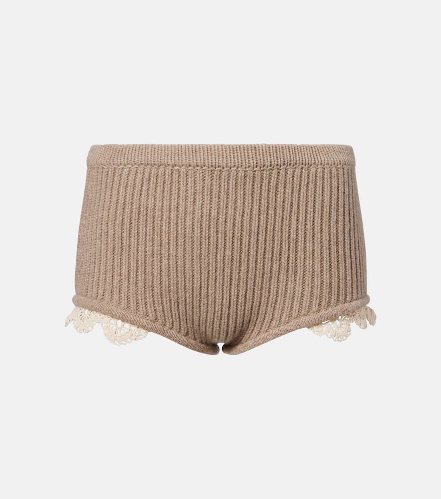 Crochet-trimmed cashmere shorts