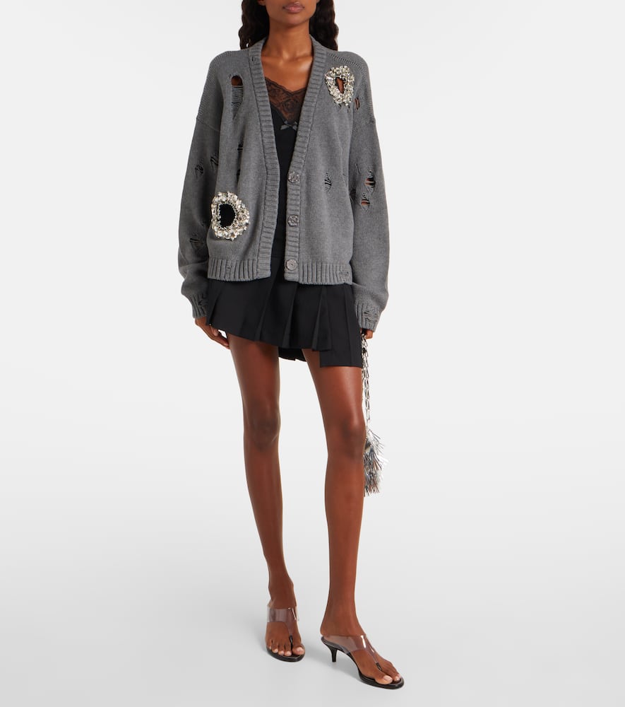 Distressed cotton and cashmere cardigan