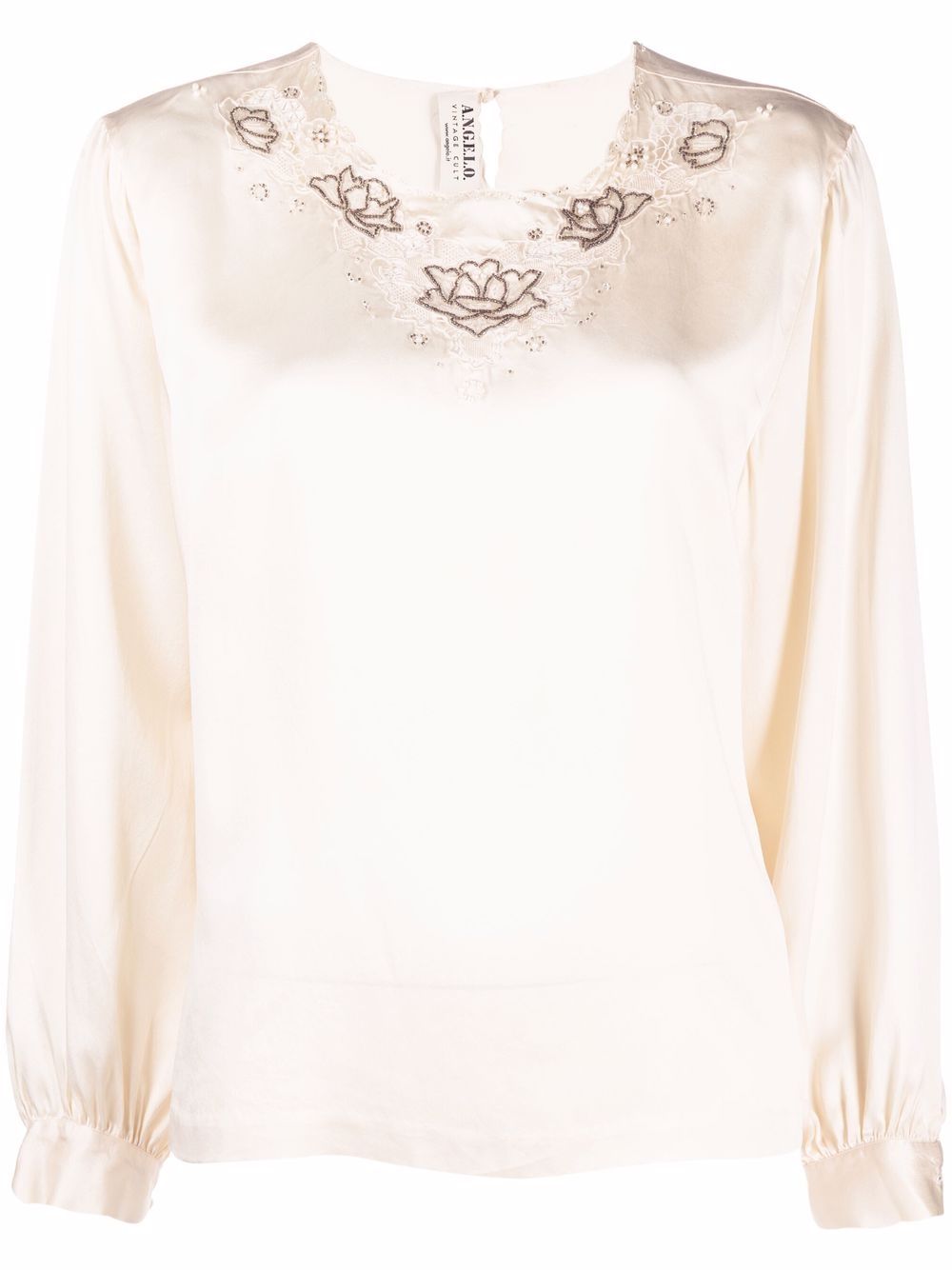 1970s floral-embroidered blouse - Neutrals