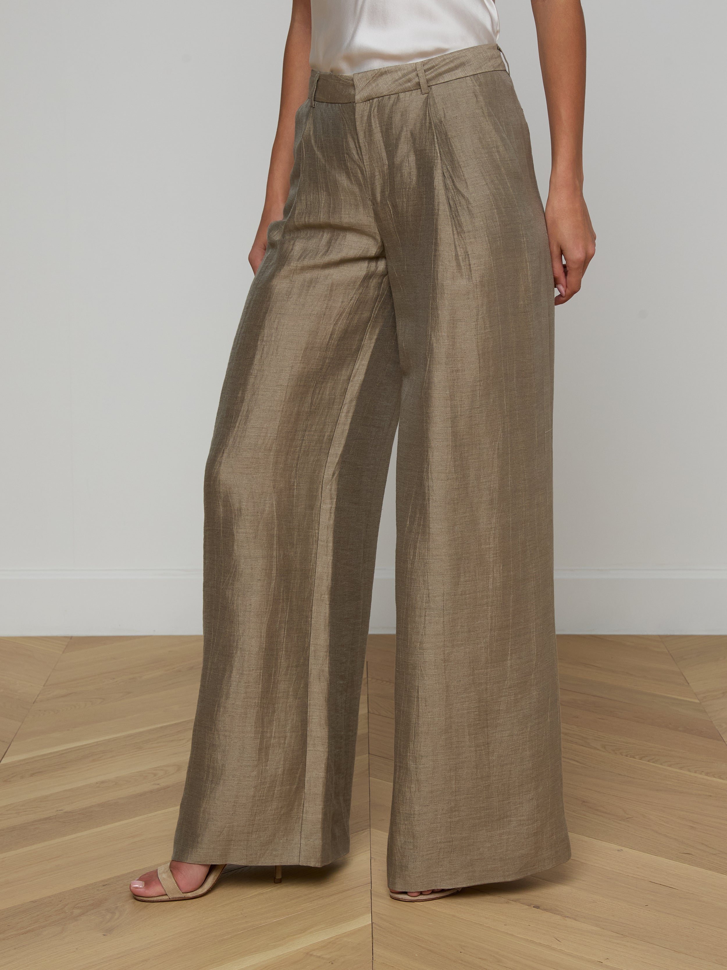 Allanah Linen-Blend Trouser In Grey Taupe