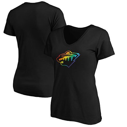 Women's Fanatics Black Minnesota Wild Team Pride Logo V-Neck T-Shirt