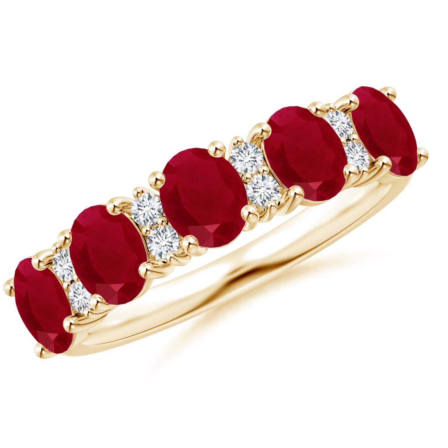 Angara 2.0 Carats Five Stone Ruby and Diamond Wedding Ring in 14K Yellow Gold