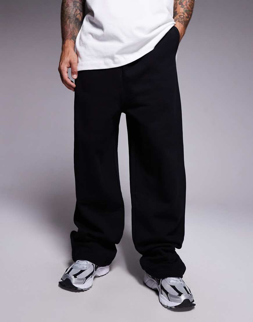 Premium heavyweight wide leg jogger 400gsm in black - BLACK