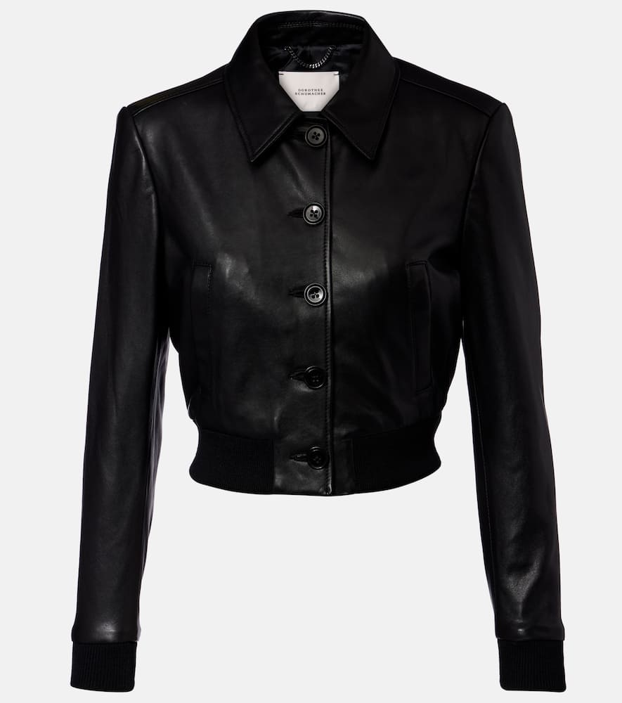Sleek Statement cropped leather blouson jacket