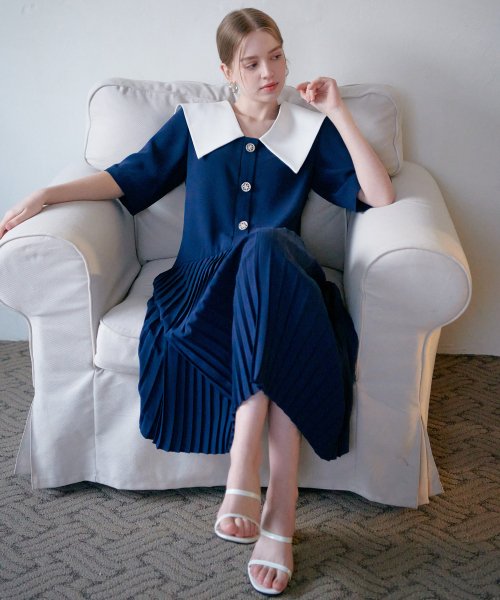 Pleated Sailor Dress / Navy