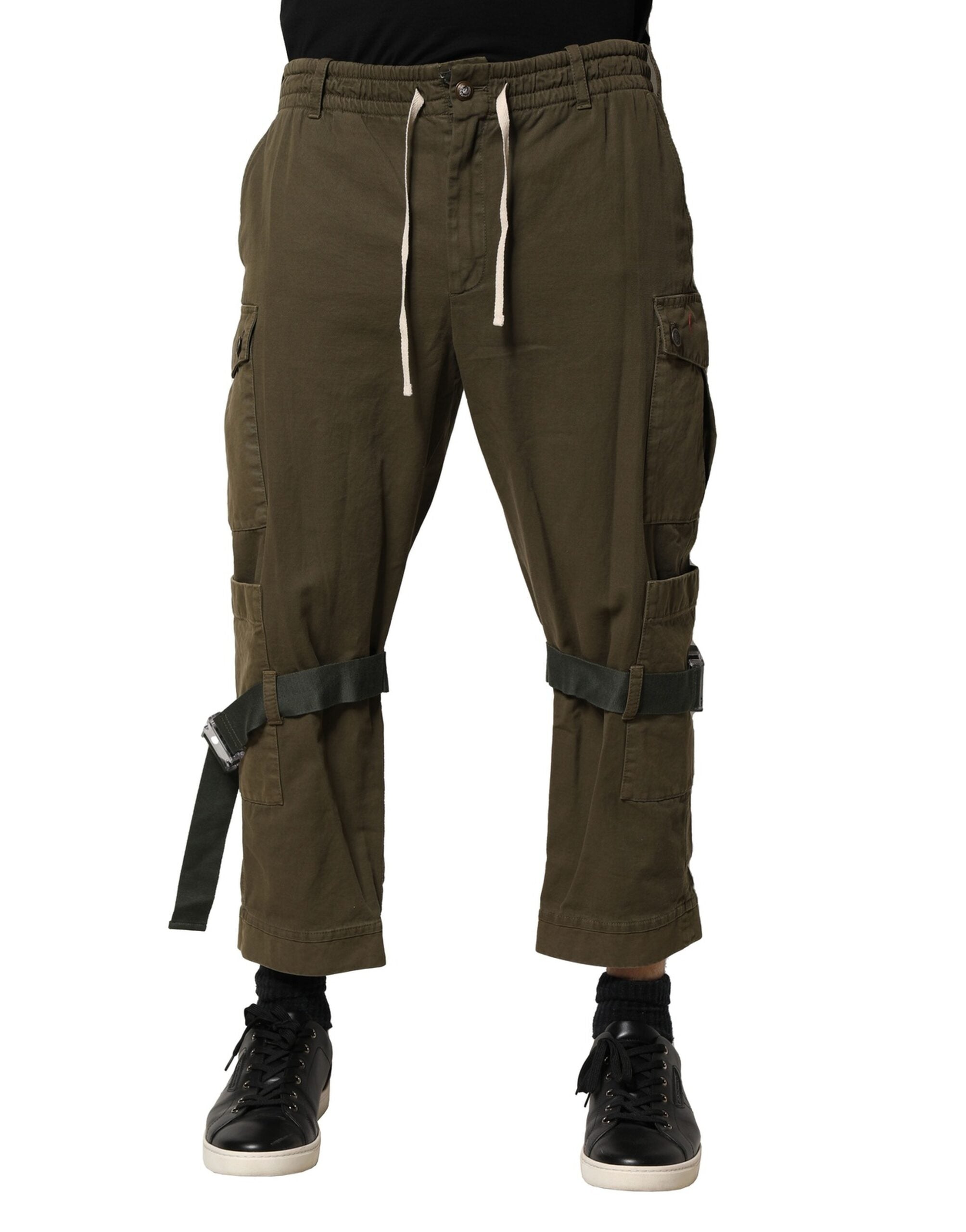 Cotton Cargo Drawstring Cargo Pants — Brown