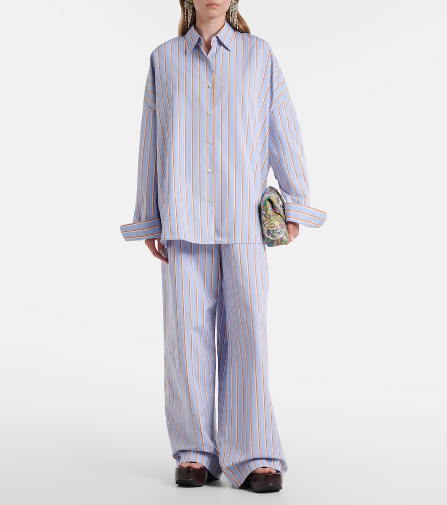 Striped cotton wide-leg pants