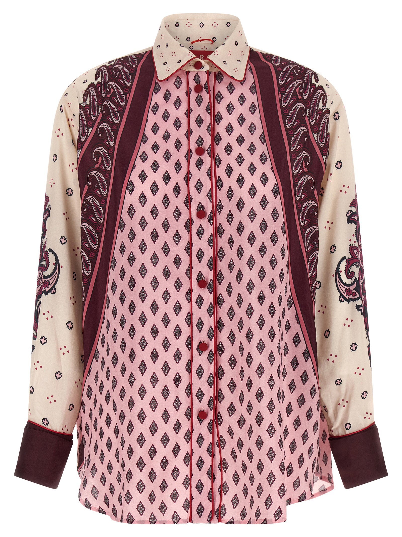 Patchwork Print Piping Shirt — Pink