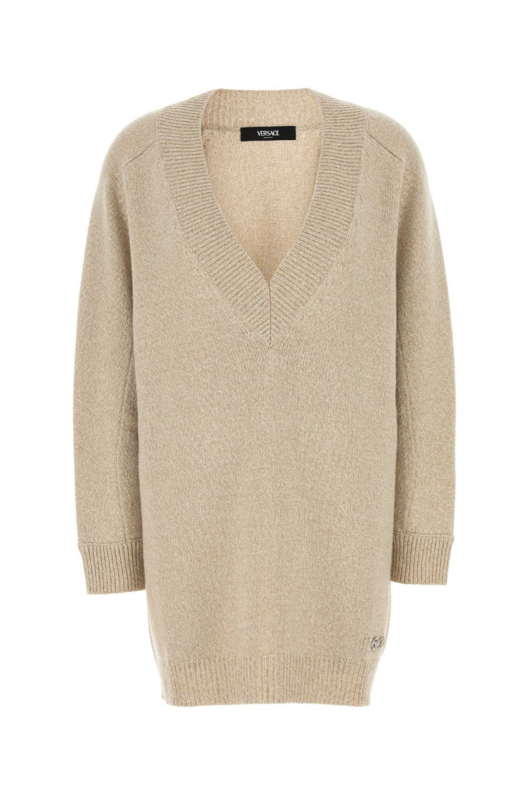Melange Beige Wool Blend Sweater Dress