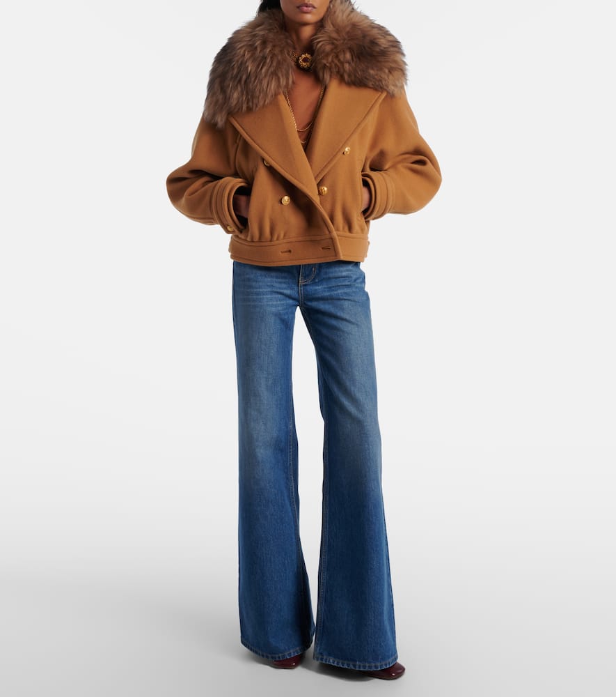 Chloé Cropped shearling-trimmed wool-blend coat