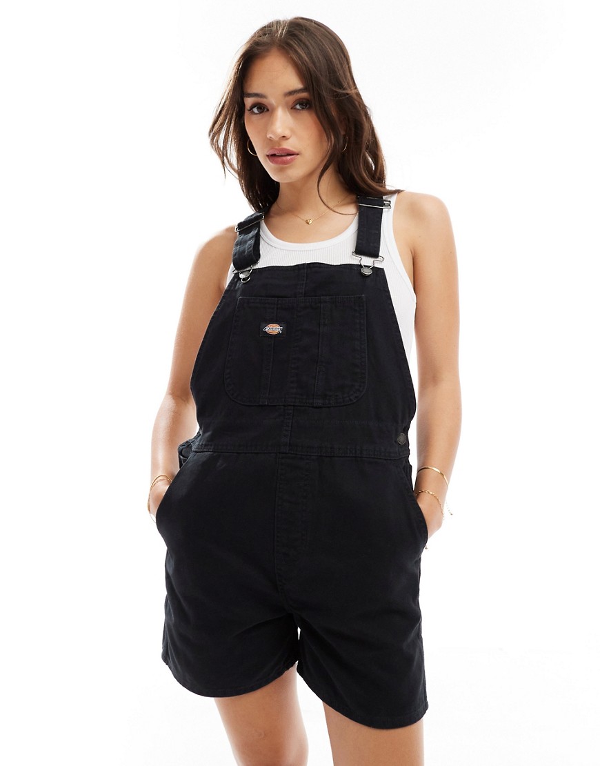 Canvas short bib overalls in stonewash black