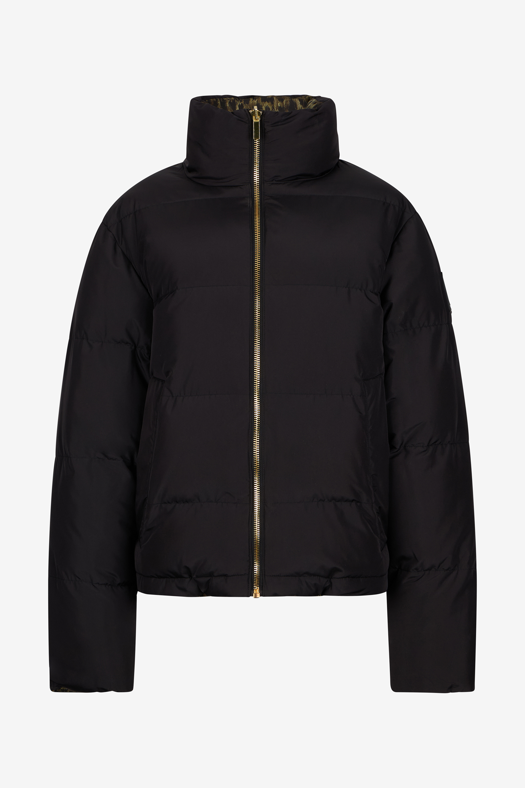 Leopard Jacquard Print Reversible Puffer Jacket