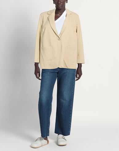 Woman Blazer Beige Size 3 Cotton, Polyamide, Elastane