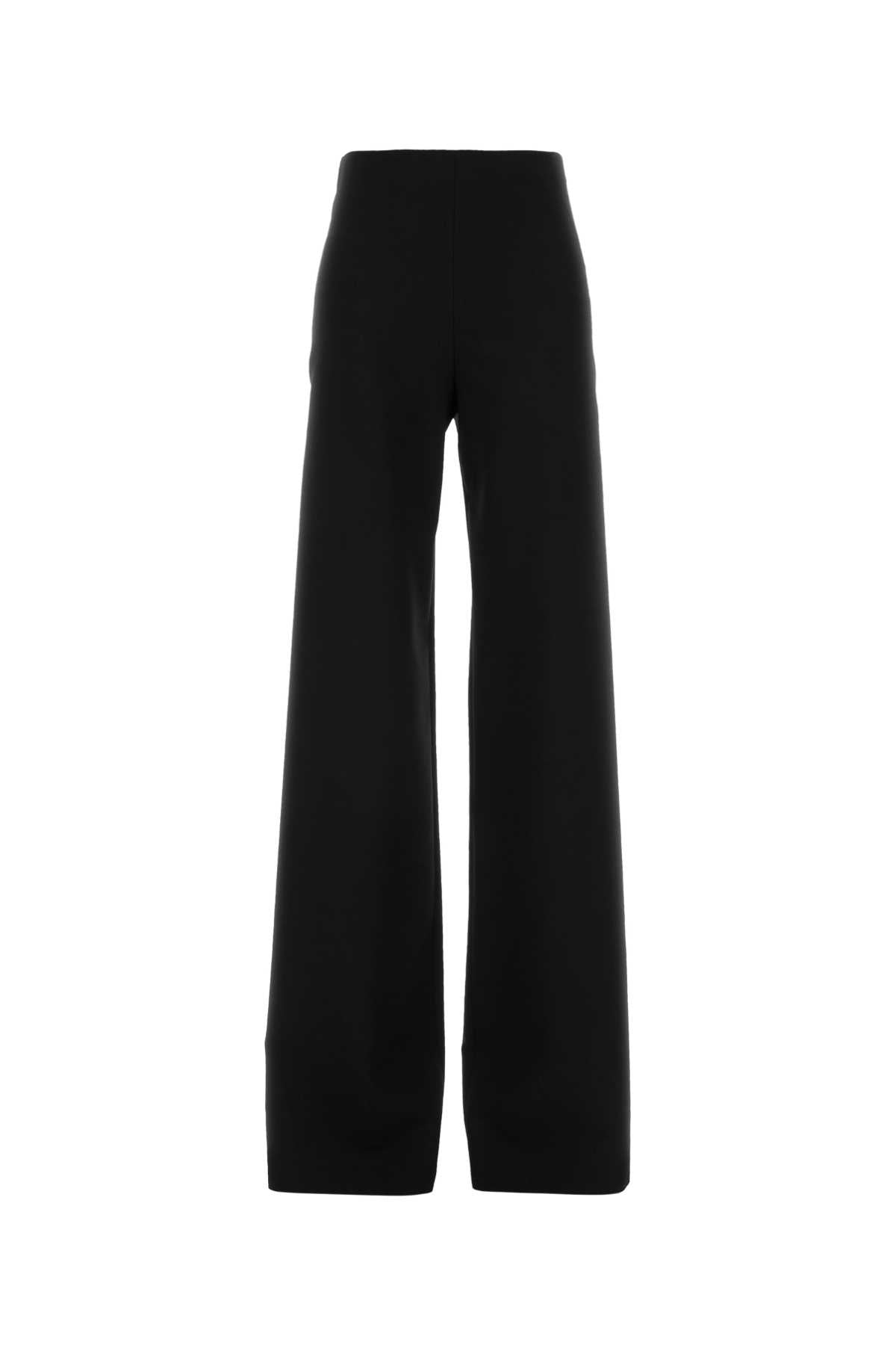 Stretch Wool Blend Wide-Leg Trousers — Black
