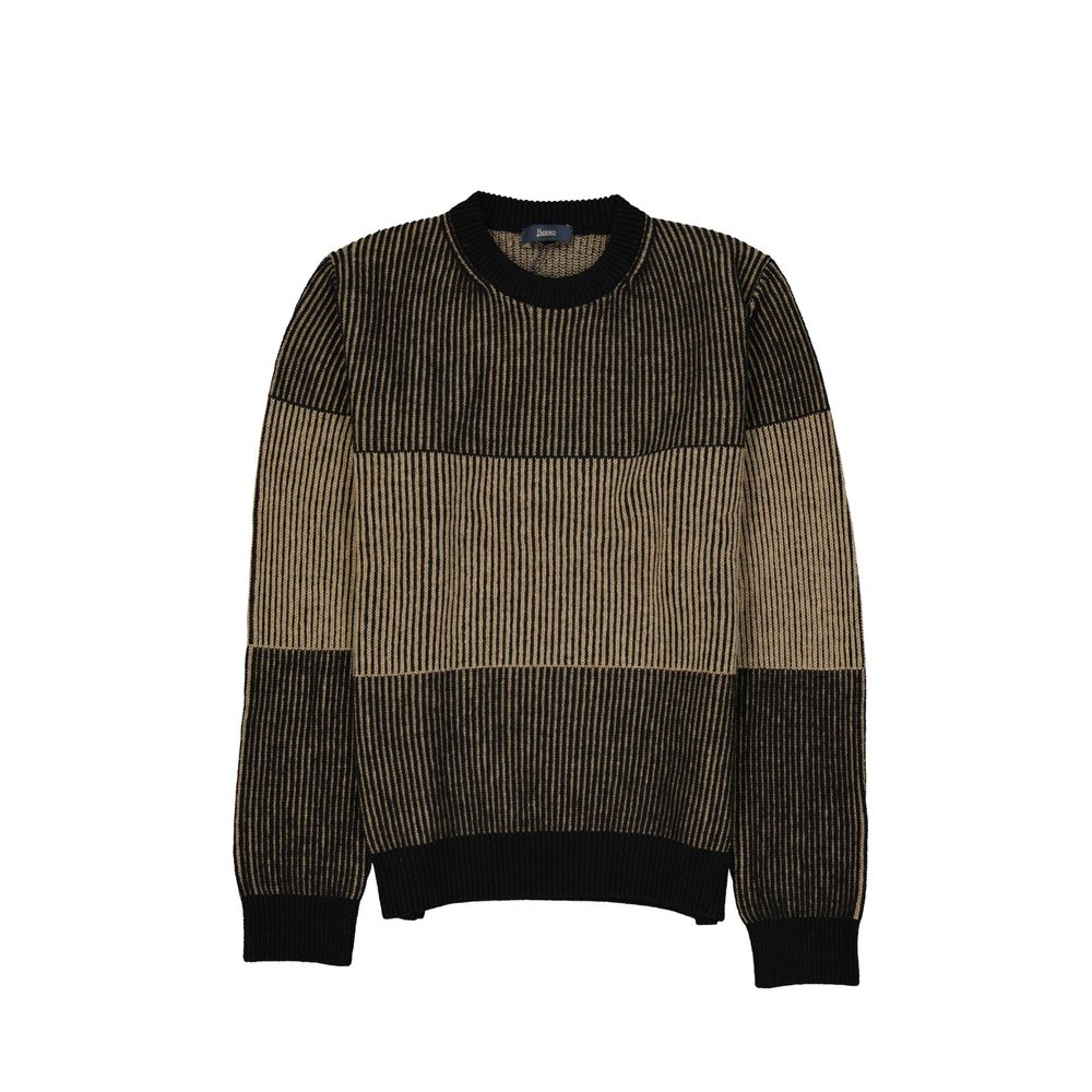 Ribbed Wool Color-Block Sweater — Black