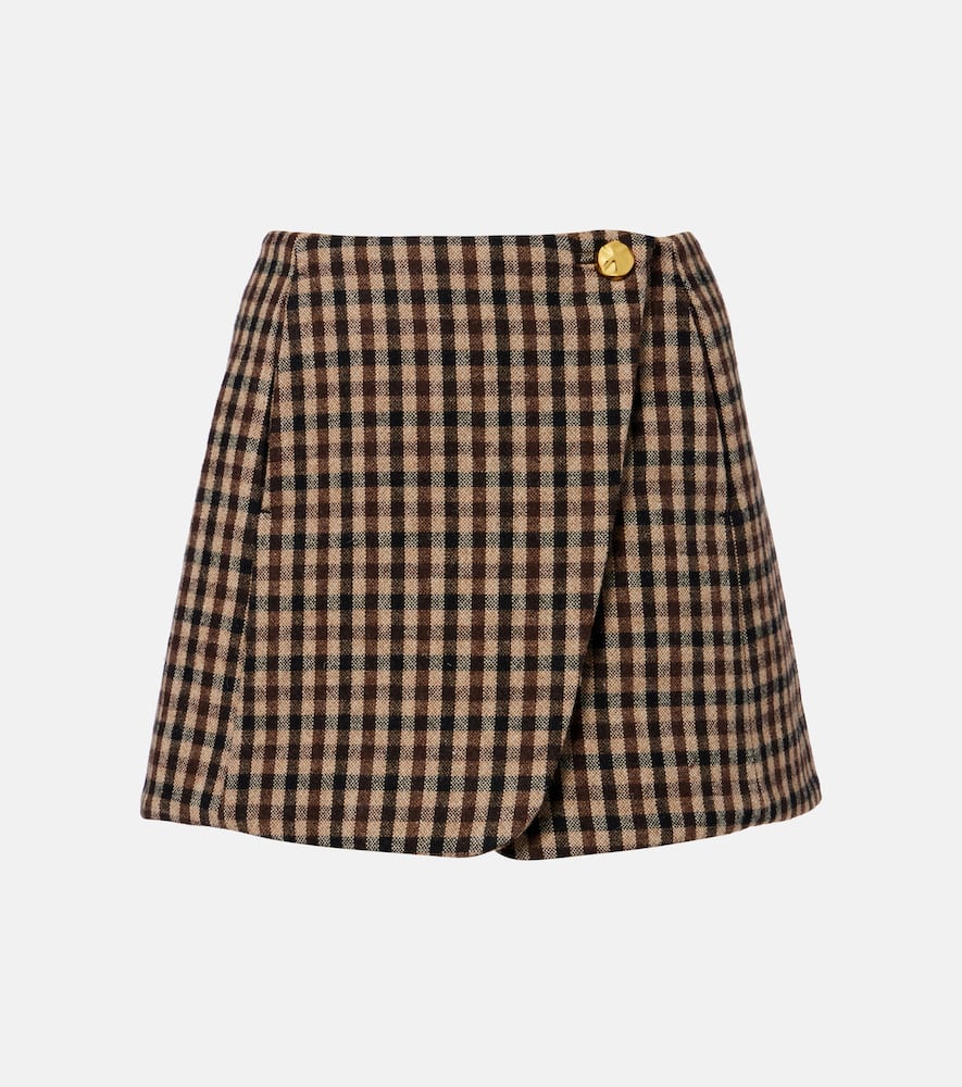 Checked wool wrap skirt