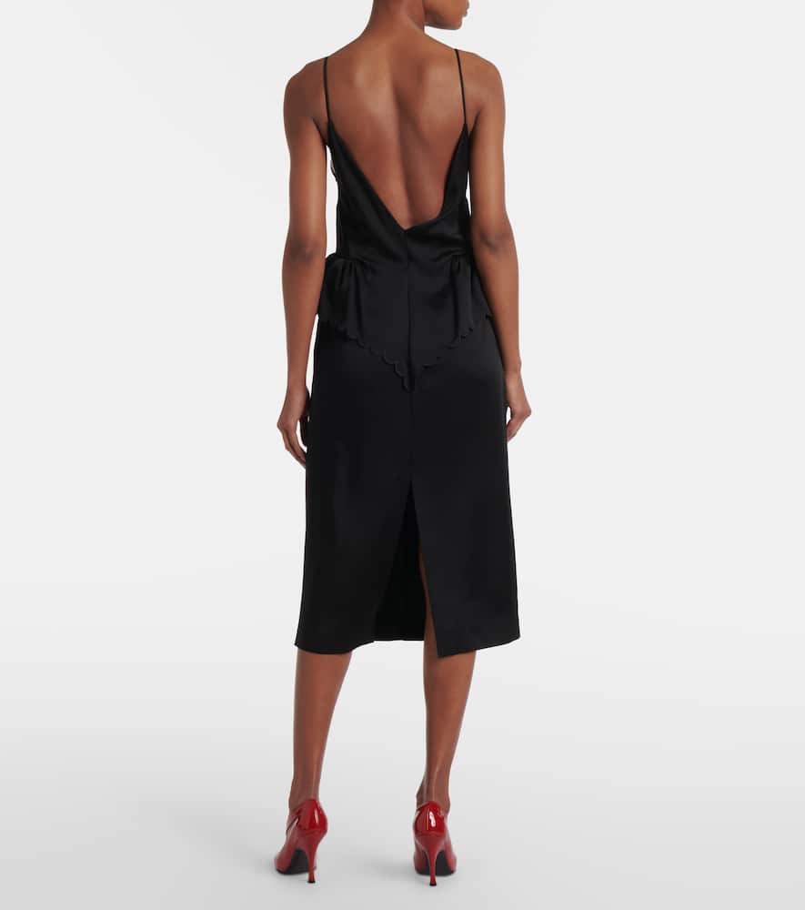 Open-back peplum satin midi dress