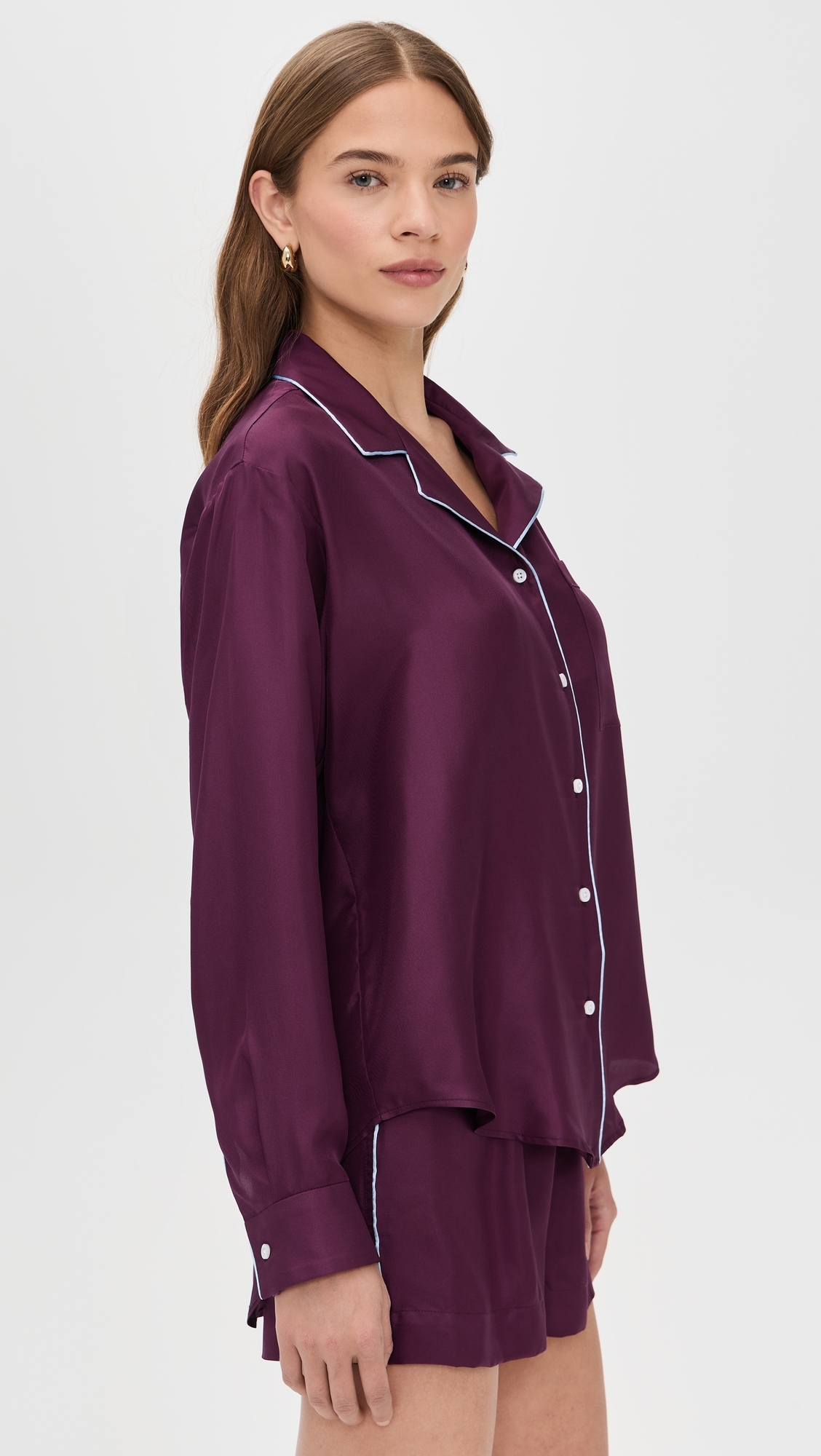 Notched Collar Shirt Eggplant/Lt Blue