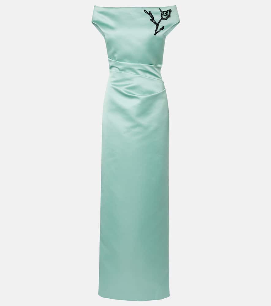 Floral off-shoulder duchesse satin gown
